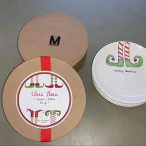 Rae Dunn Magenta With Box Christmas Elves Shoes 6” Ceramic Plates Rare Elf feet